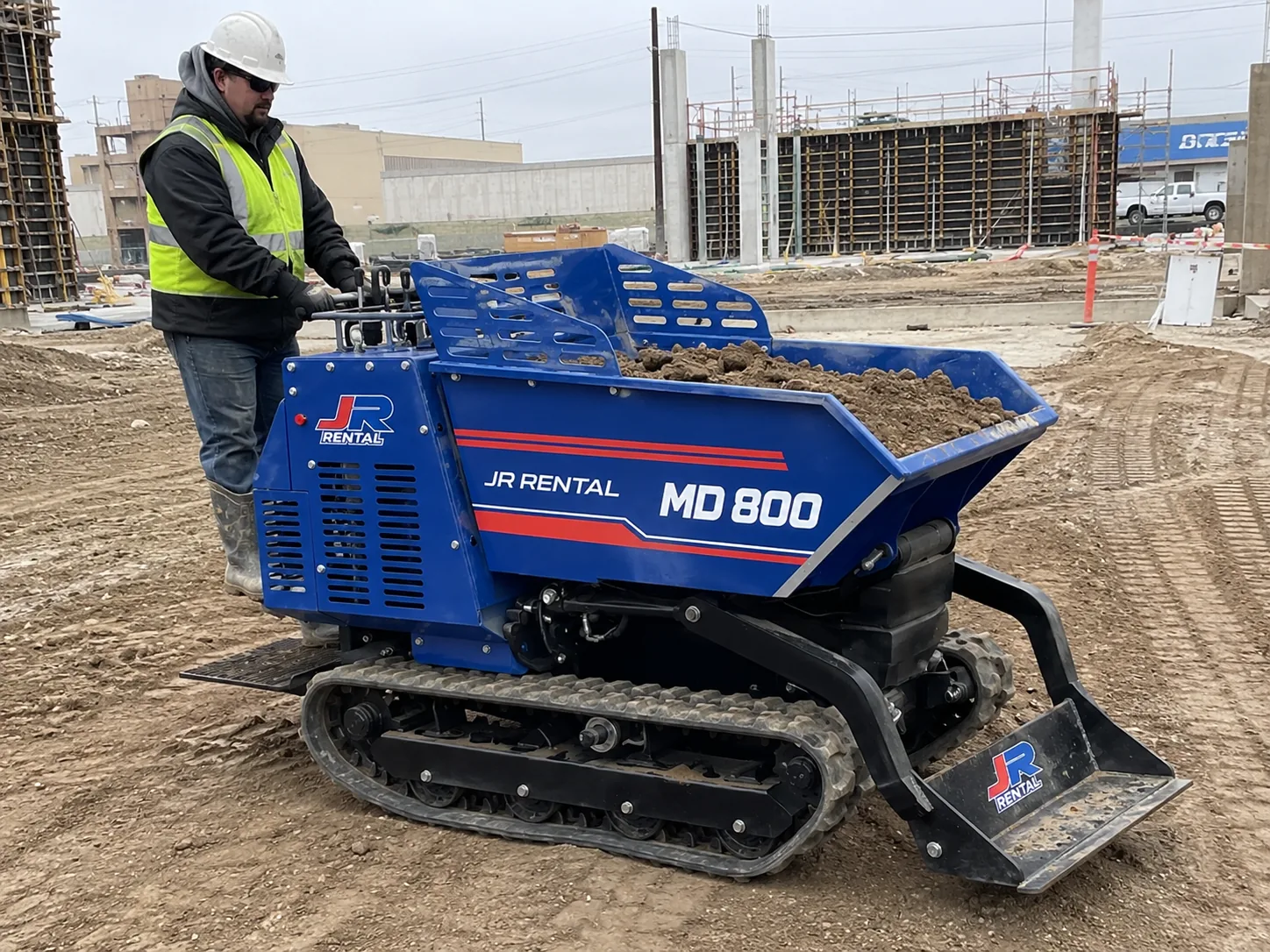 Operador da JR Rental com o Mini Dumper MD 800 na obra